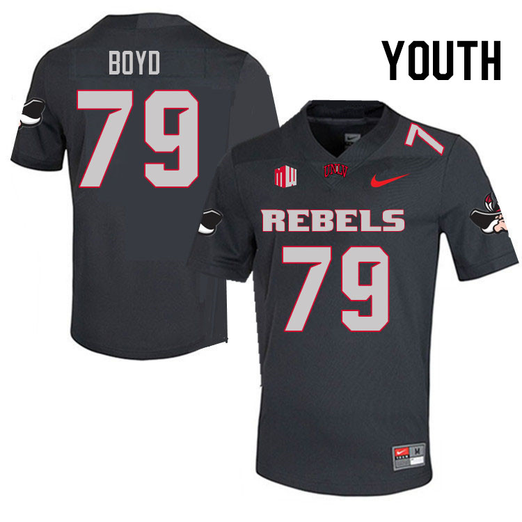 Youth #79 Austin Boyd UNLV Rebels College Football Jerseys Stitched Sale-Charcoal - Click Image to Close
